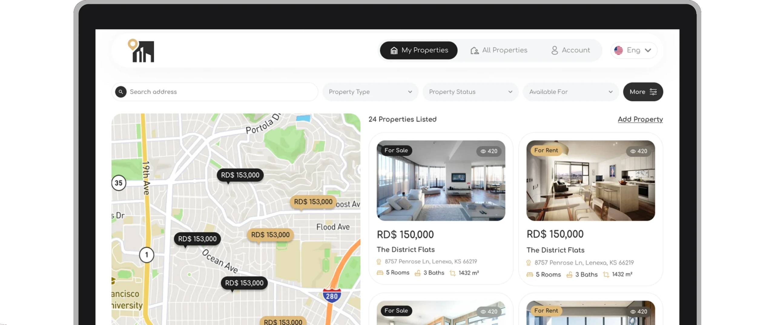 The Roof360 property search site on a laptop