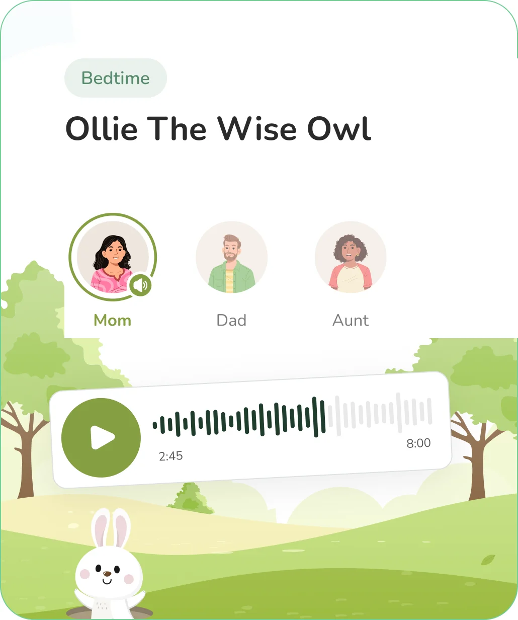 The Storytree story player, with Mom, Dad or Aunt reading Ollie the Wise Owl